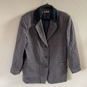 Vintage JL Colebrook Blazer Large Gray Plaid Wool Velvet Collar Academia NWOT